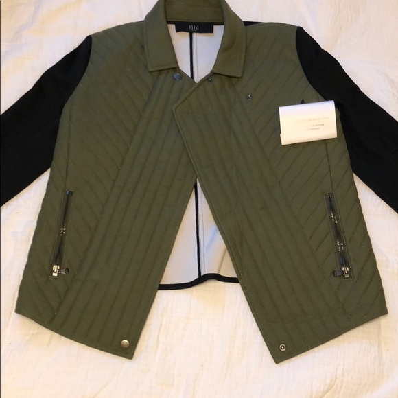Tibi Quilted Olive Black Moto Jacket S - Picture 2 of 6
